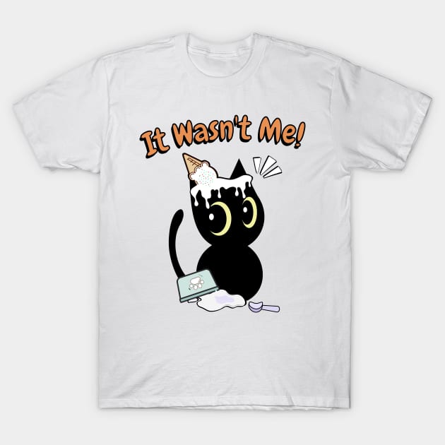 Funny black cat got caught stealing ice cream T-Shirt by Pet Station